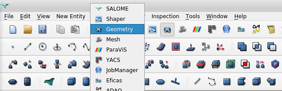 Salome menu with geometry visible