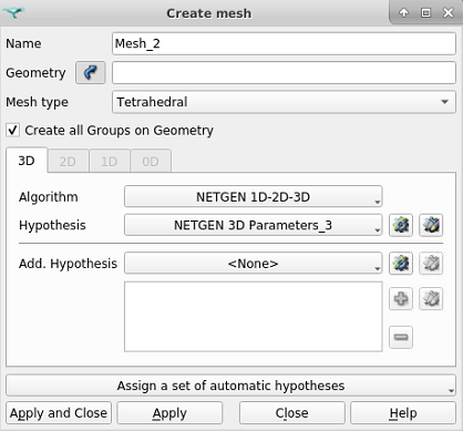 Contextual menu for mesh generation in Salome