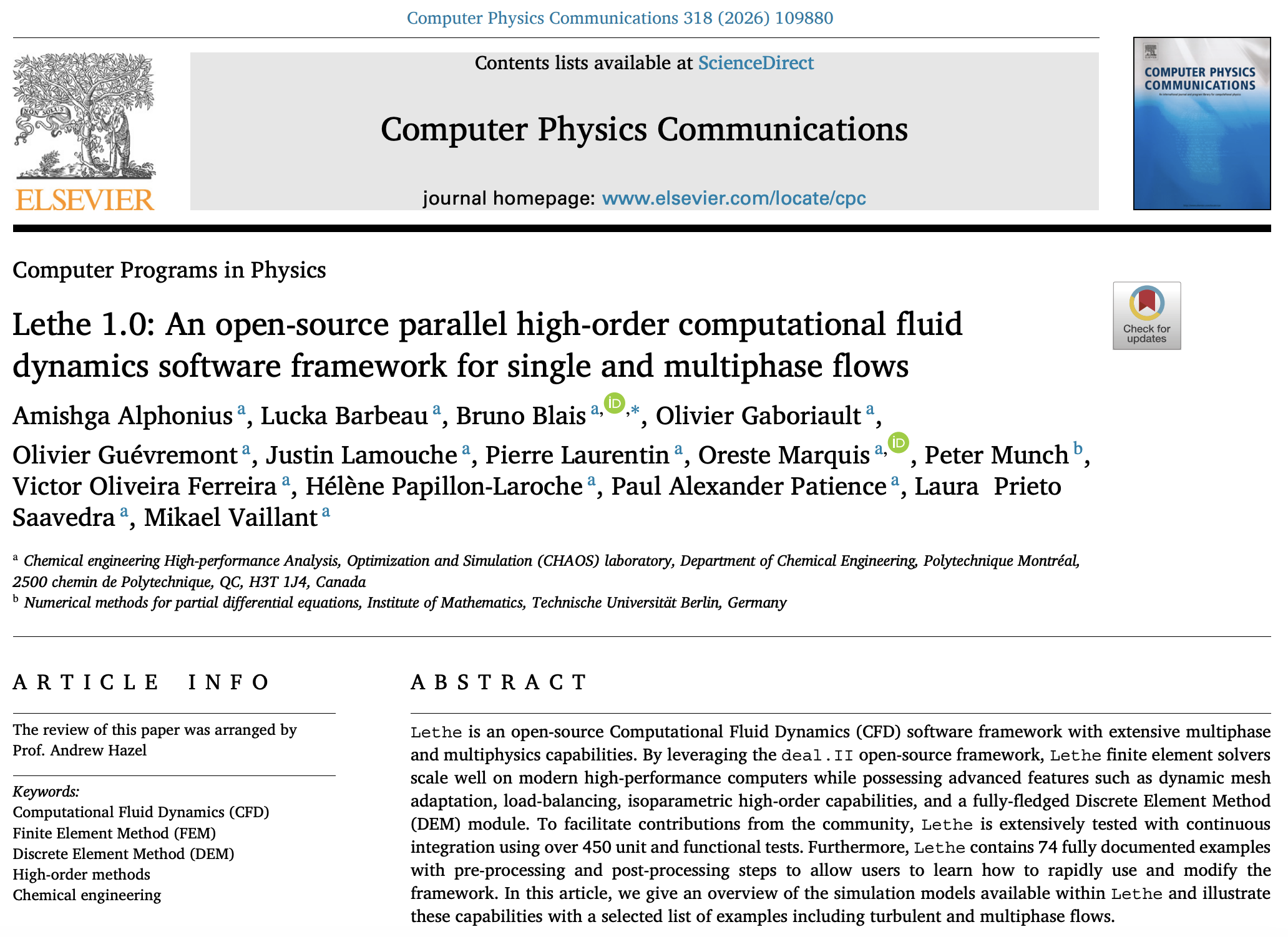 Lethe 1.0: An open-source parallel high-order computational fluid dynamics software framework for single and multiphase flows